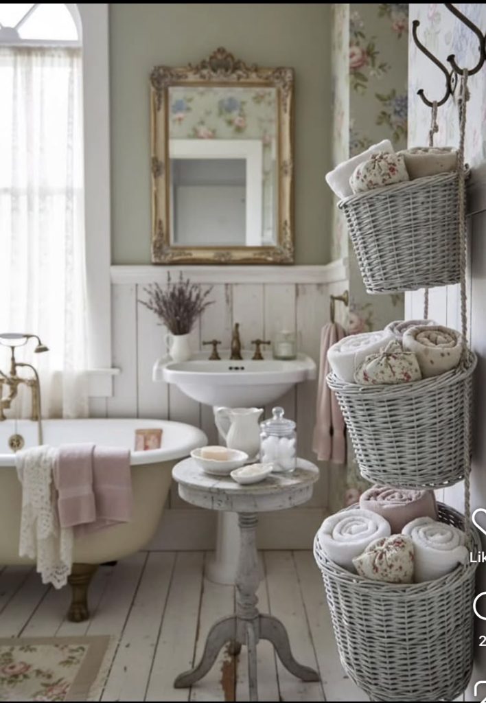 Rattan basket in the bathroom