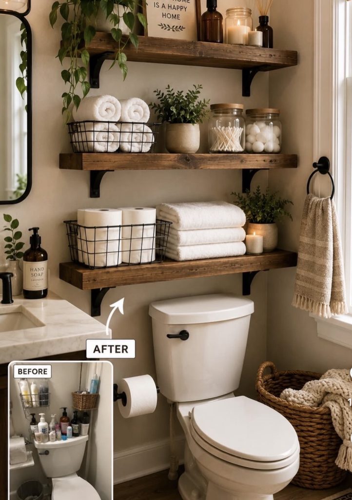 Grandmother bathroom with open shelf