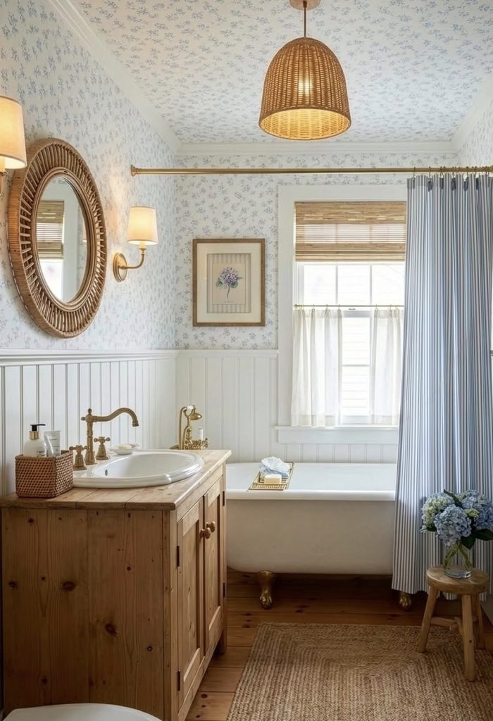 Grandmother bathroom with aged brass faucet
