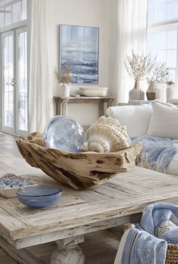 Wooden bowl on a coffee table 