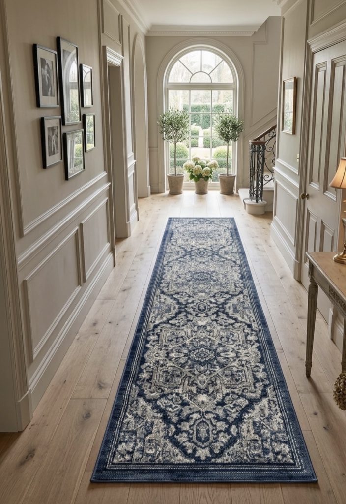 Runner rug on a French country hallway 