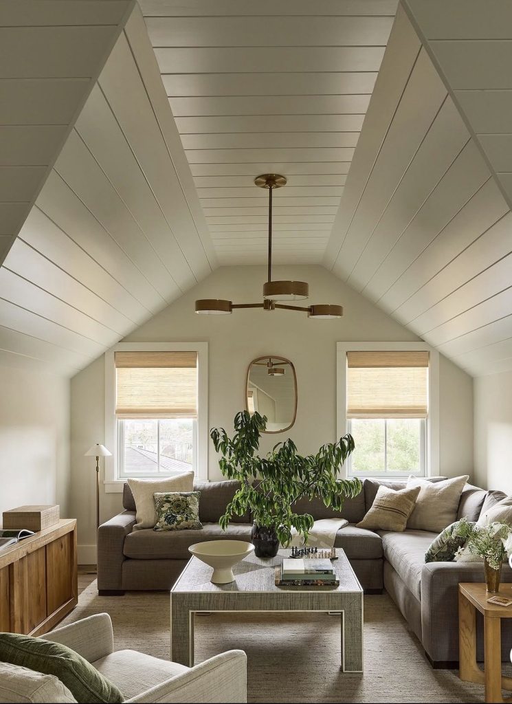 Slanted ceiling on a cape cod living room 