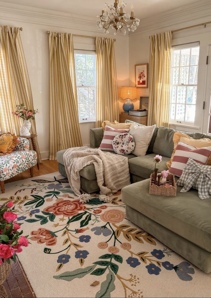 Statement rug in a English cottage living room 