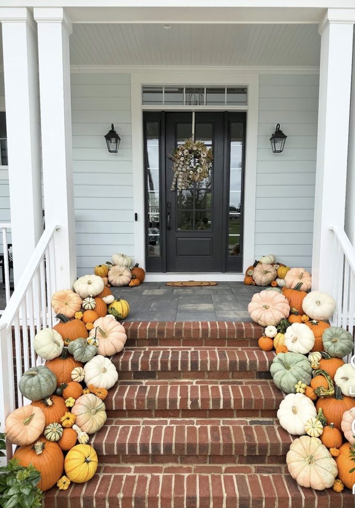 Layered Pumpkin and Hay Bale Display