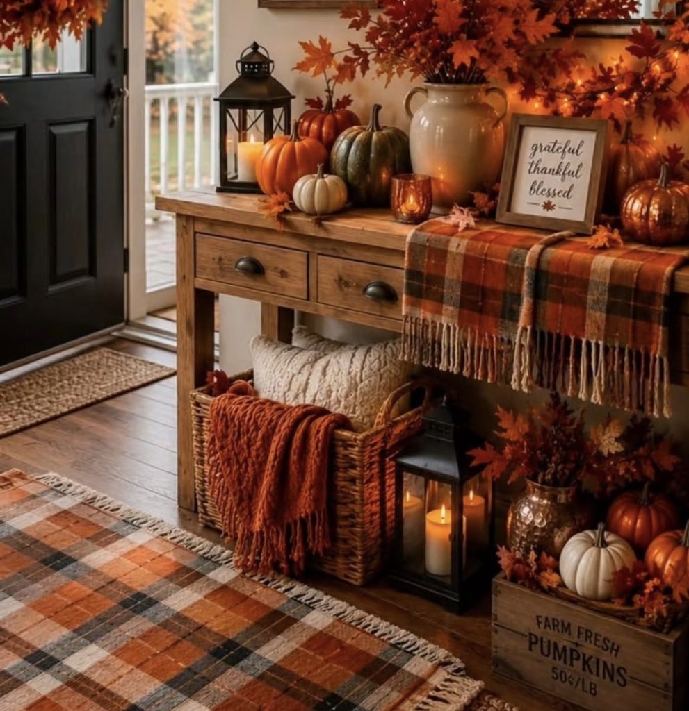 Layered Pumpkin Display on the Console Table