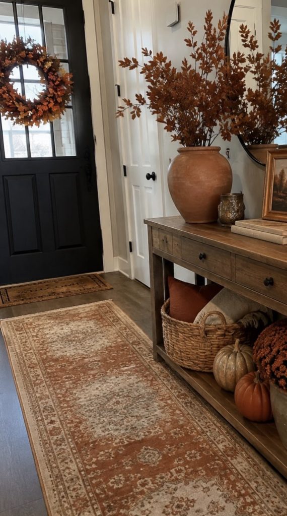Layered rug in entryway 