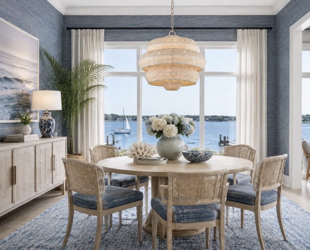 Pedestal round table in a cape cod dining room 