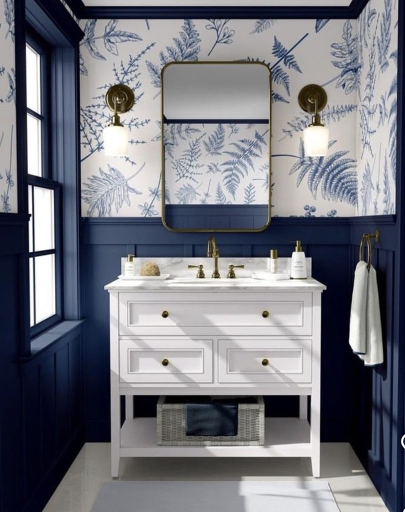 Navy and white color combo nautical bathroom 