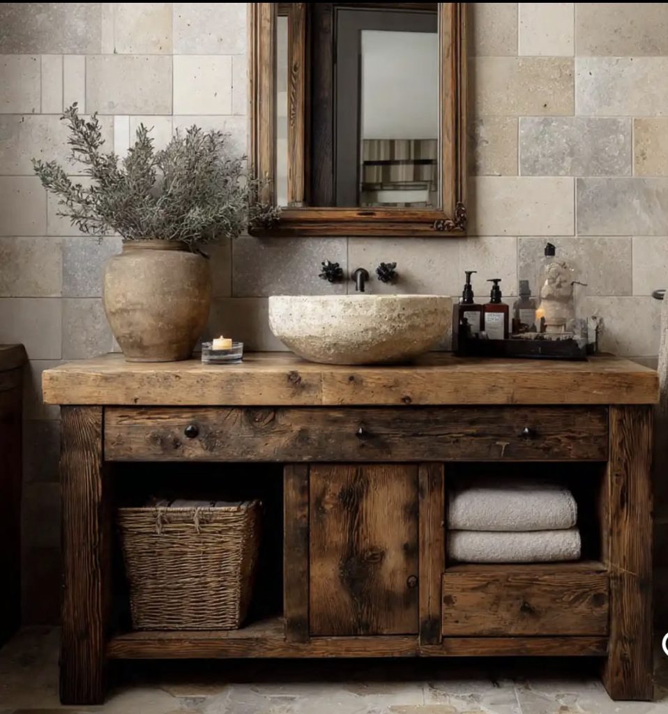 Nautical bathroom with wood accent 