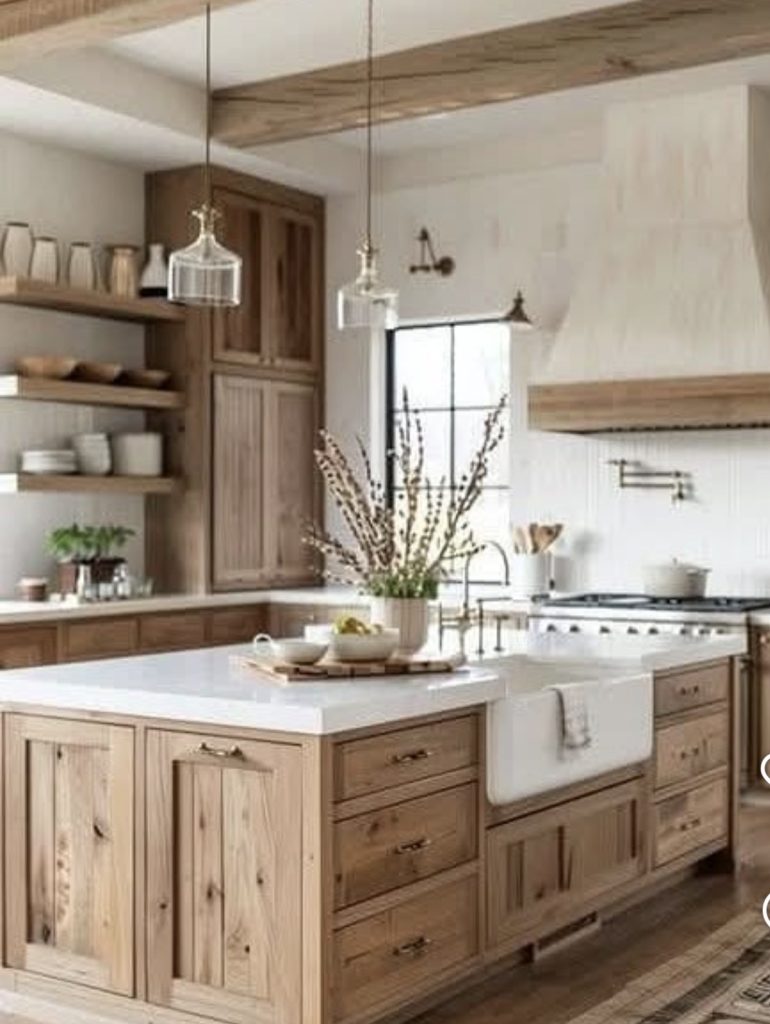 Rustic farmhouse kitchen island with in-built sink