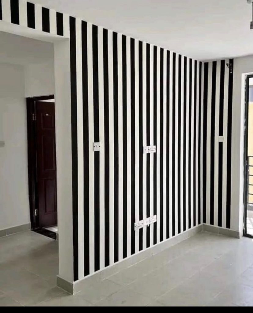 Black and white striped wall runner 