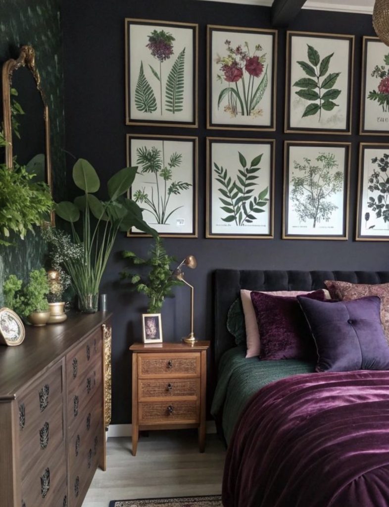 Botanical And Nature Gallery Wall Ideas For Bedroom