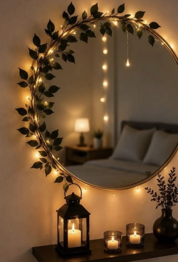 Candles and Mirror used bedroom gallery wall ideas