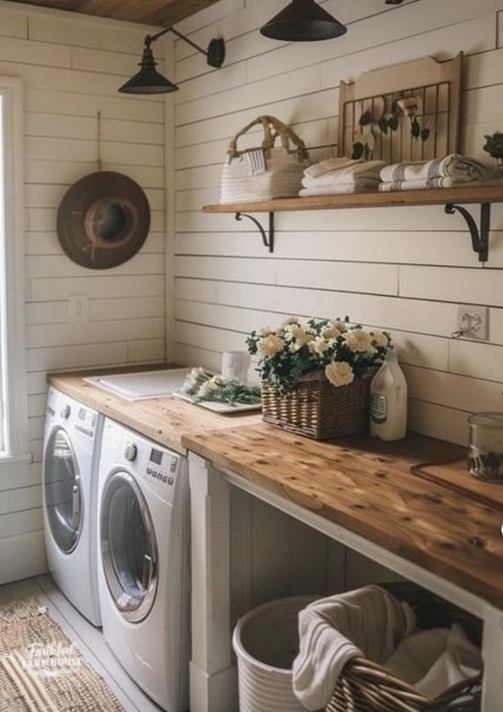 Boho laundry room with natural textures