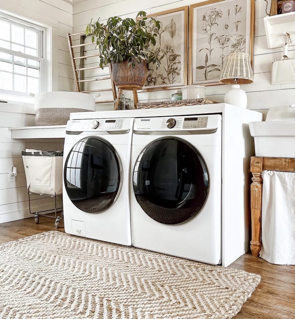 Laundry room with statement rug 