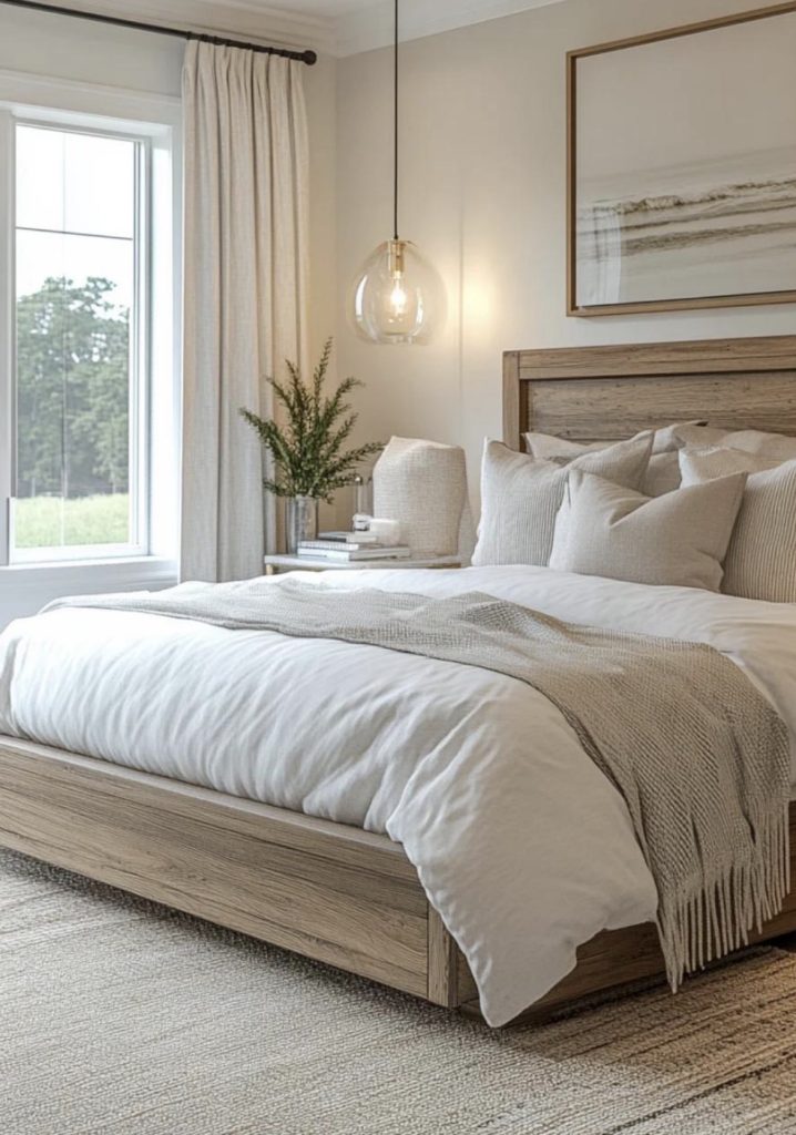 Dreamy bedroom for couples with statement rugs