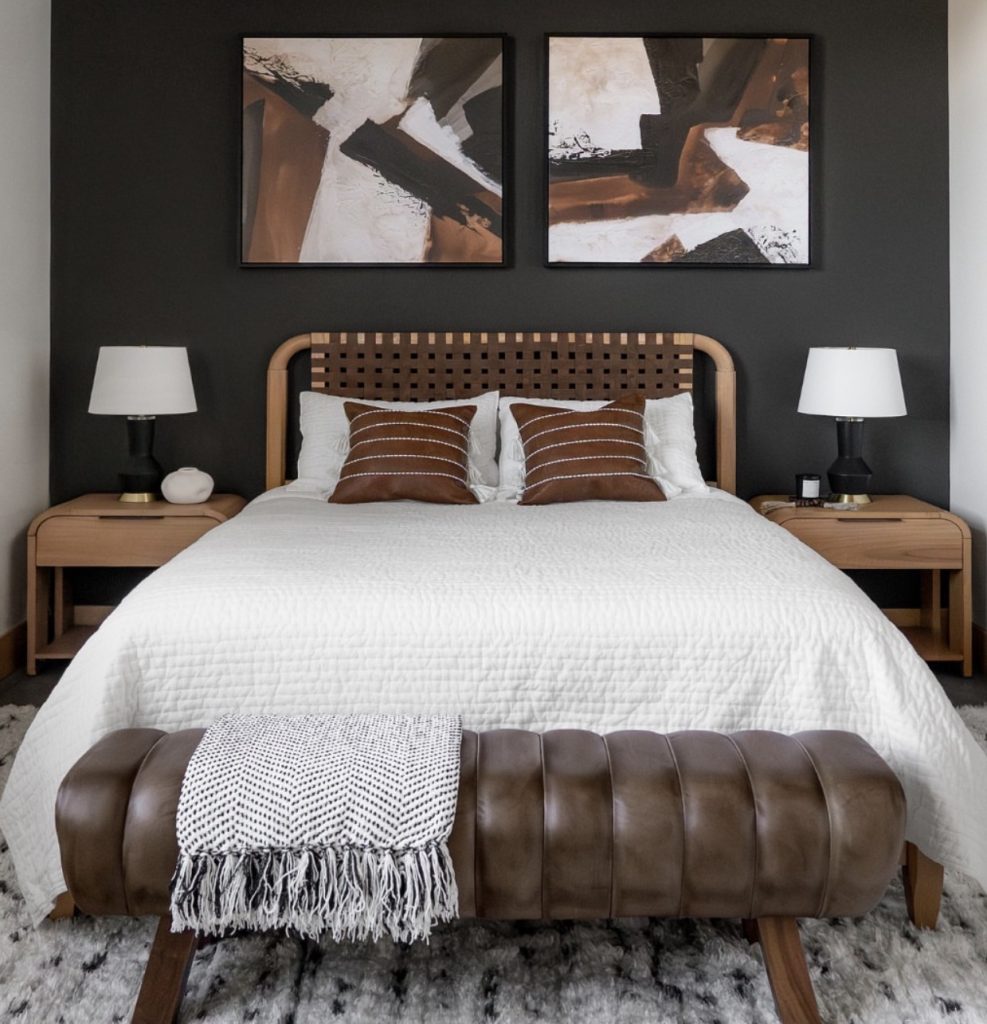 Matte Black Wall with Warm Wood Accents