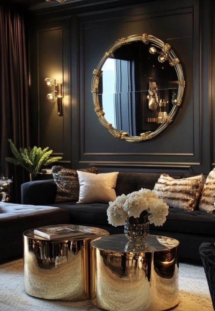 Black Wall with Gold or Brass Fixtures