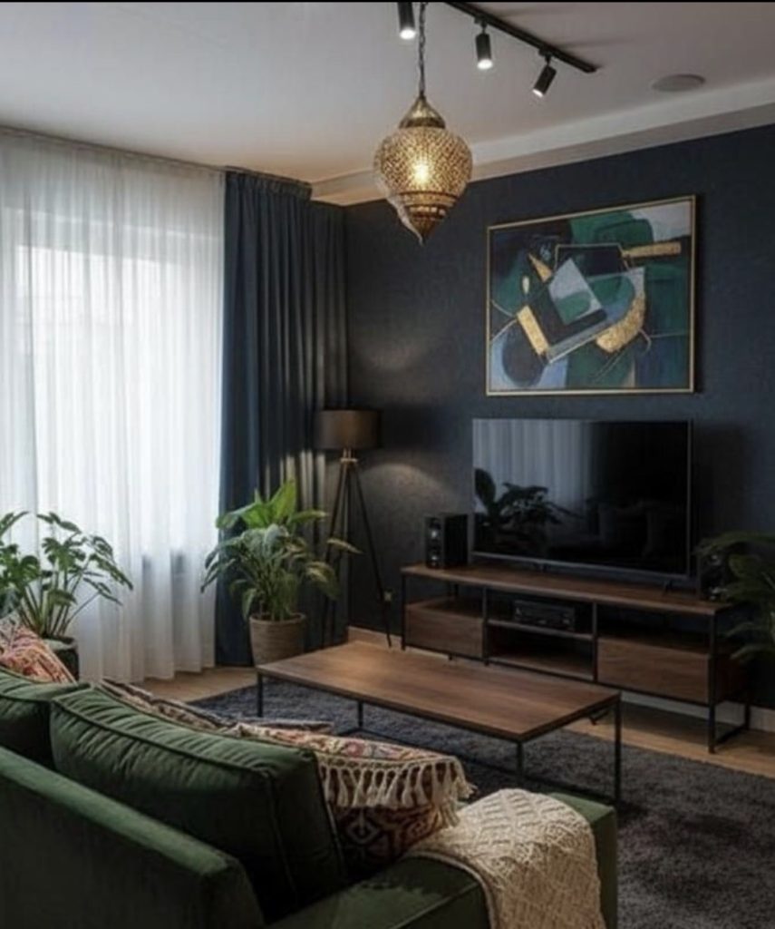 Black Accent Wall with Greenery
