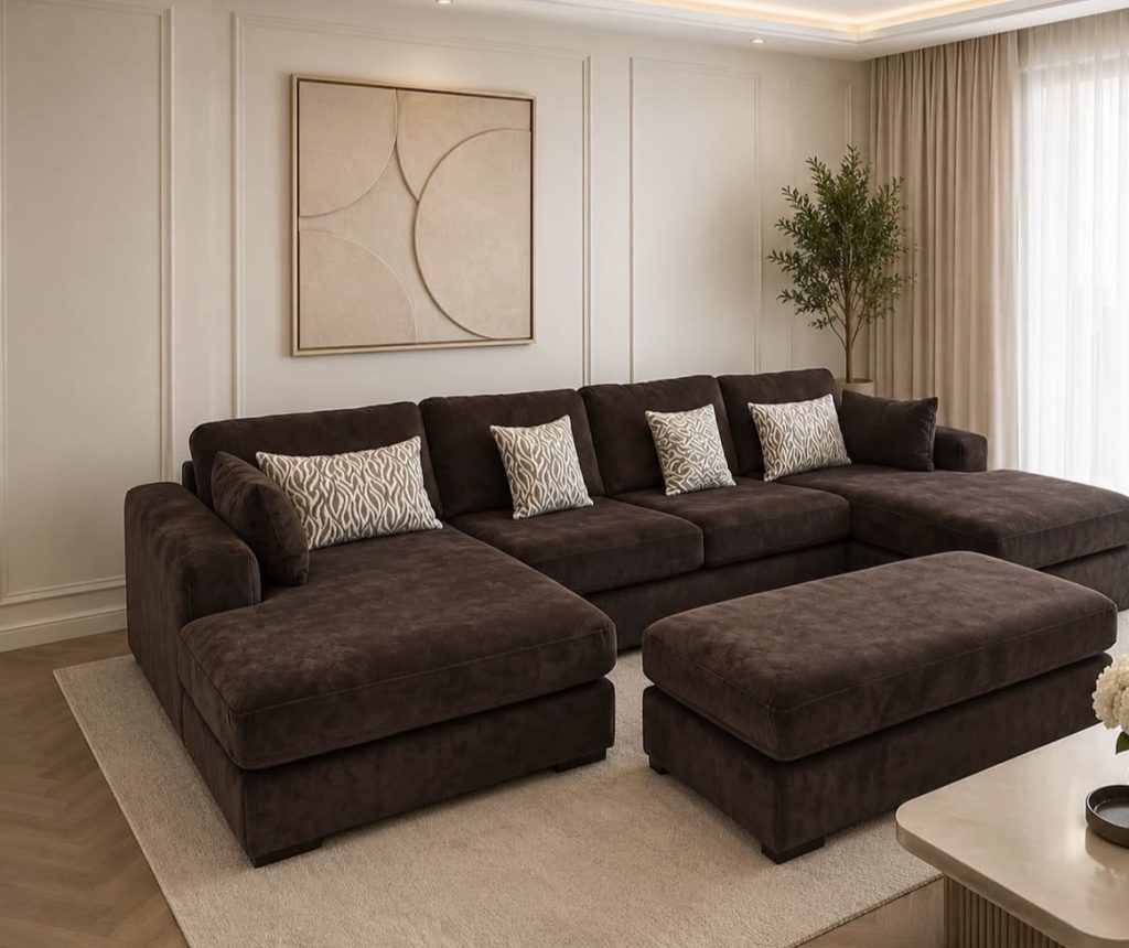 U Shaped Sofa Angled Toward a Focal Point