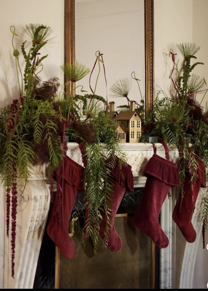 Red and Green Christmas Mantel