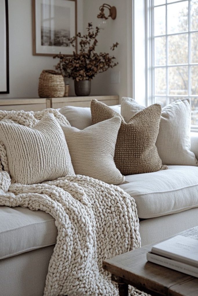 Chunky Knit Throw on the Sofa