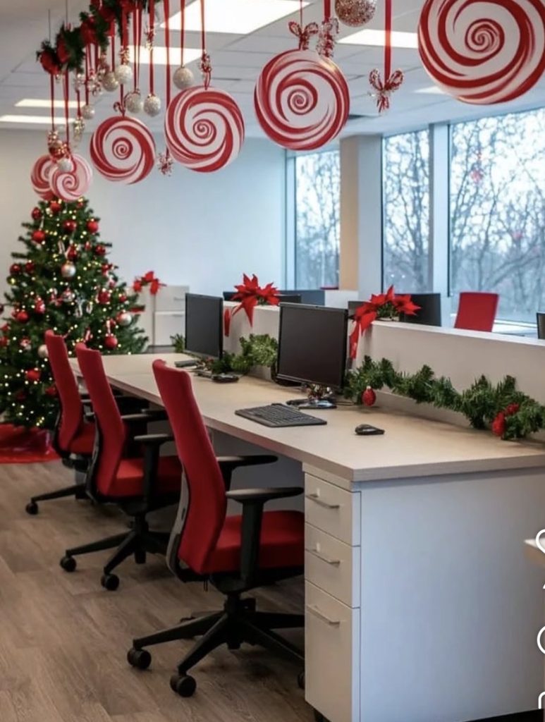 Christmas garland on office desk 