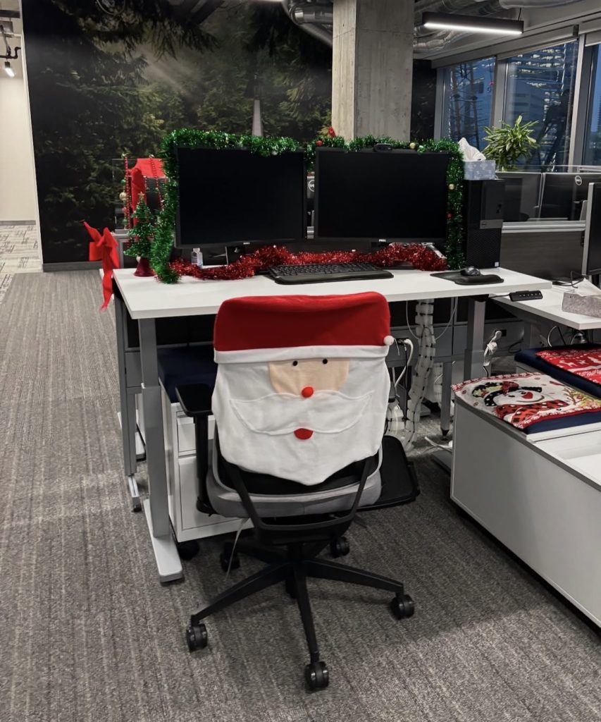 Christmas themed office desk 