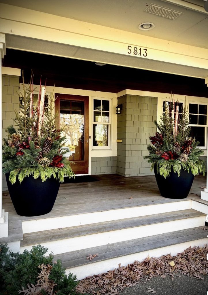 Oversized Christmas Ornaments in Planters 