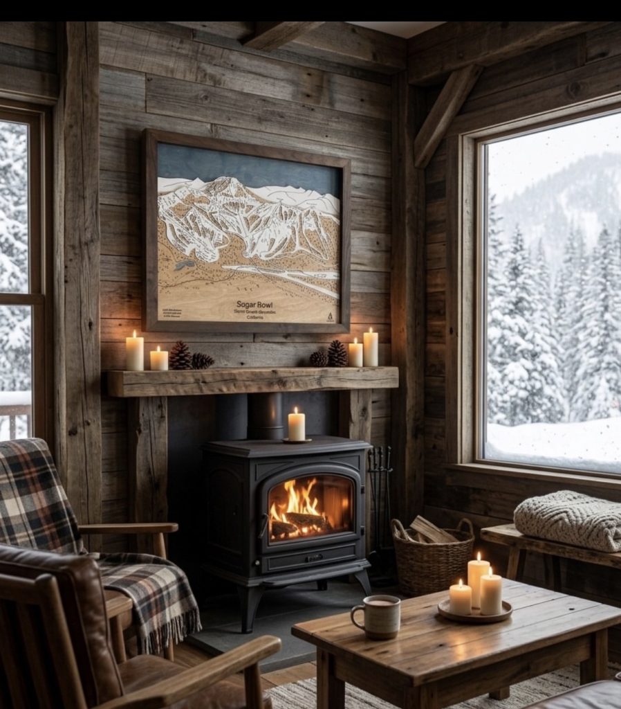 Rustic Winter Cabin Living Room with Vintage Elements