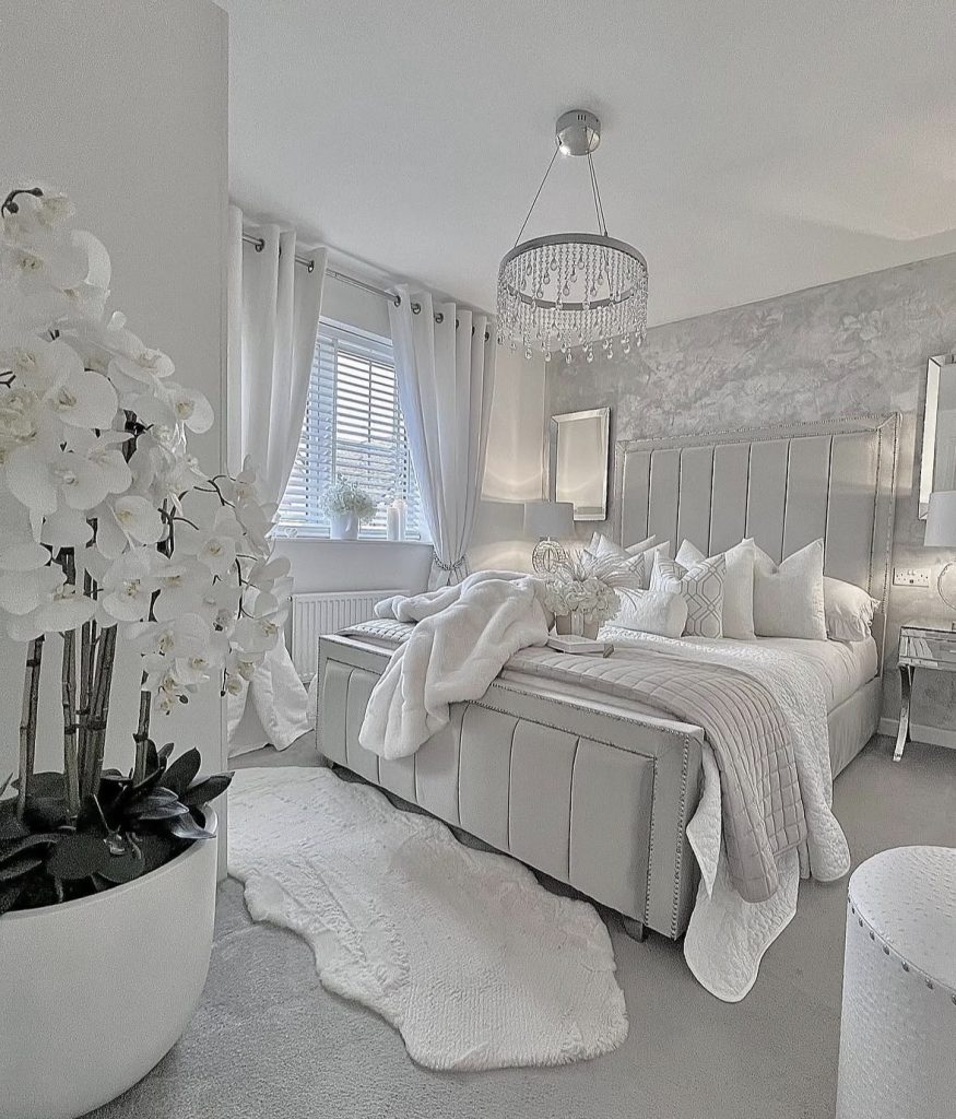 White and Silver Winter Wonderland Bedding Look