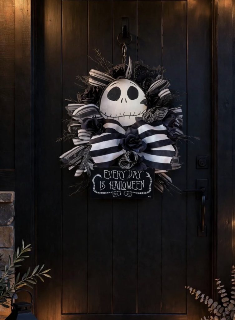 Elegant Black and White Halloween Wreath