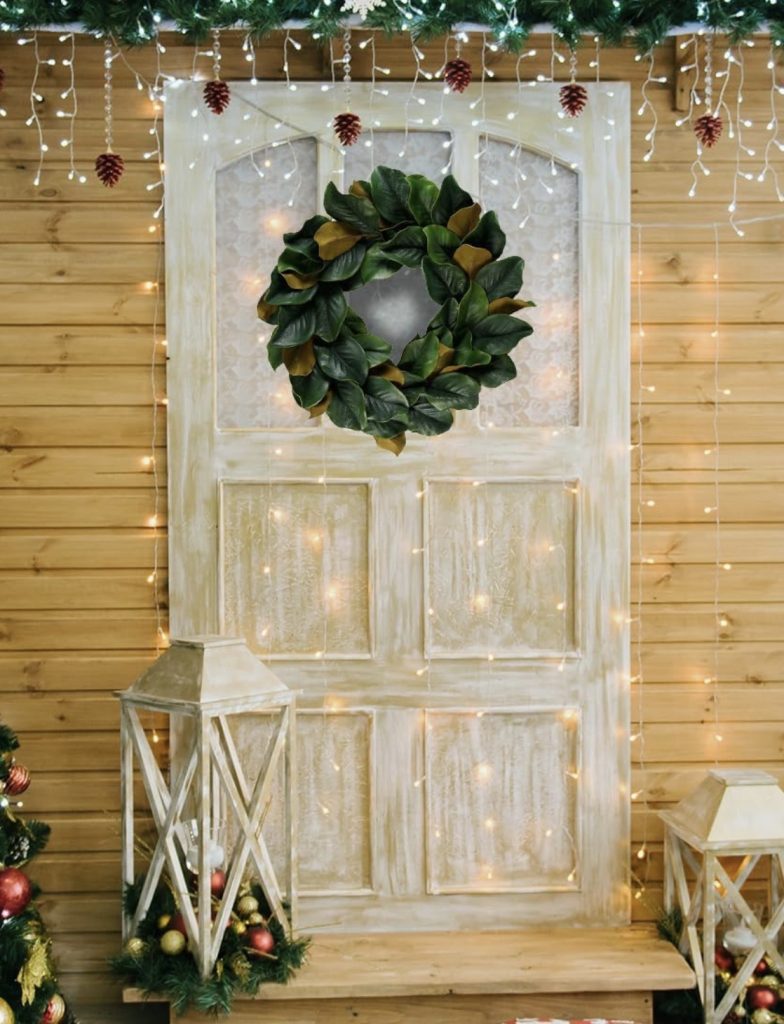 Magnolia Leaf Wreath With a Black Velvet Bow