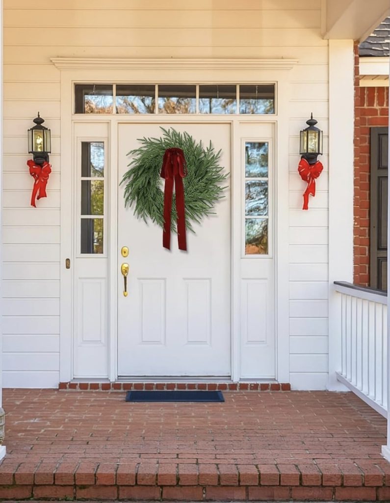 Classic Evergreen Wreath With a Large Velvet Bow
