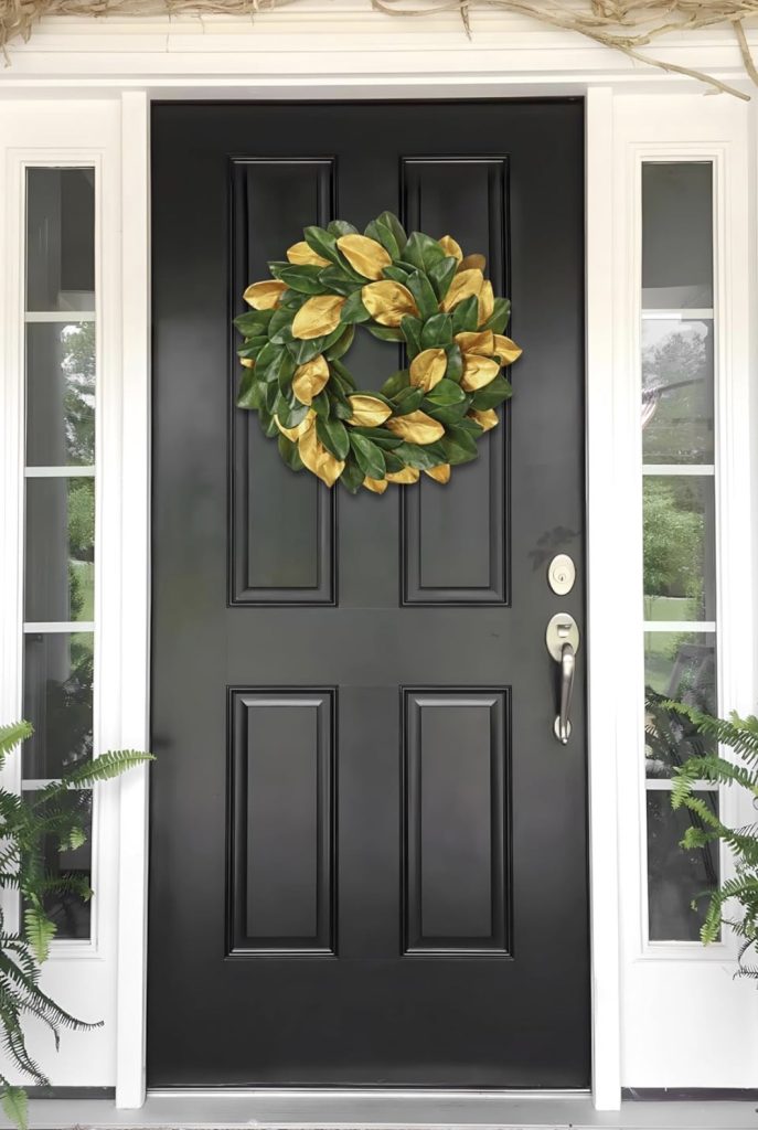 Magnolia Leaf Wreath With Gold Accents