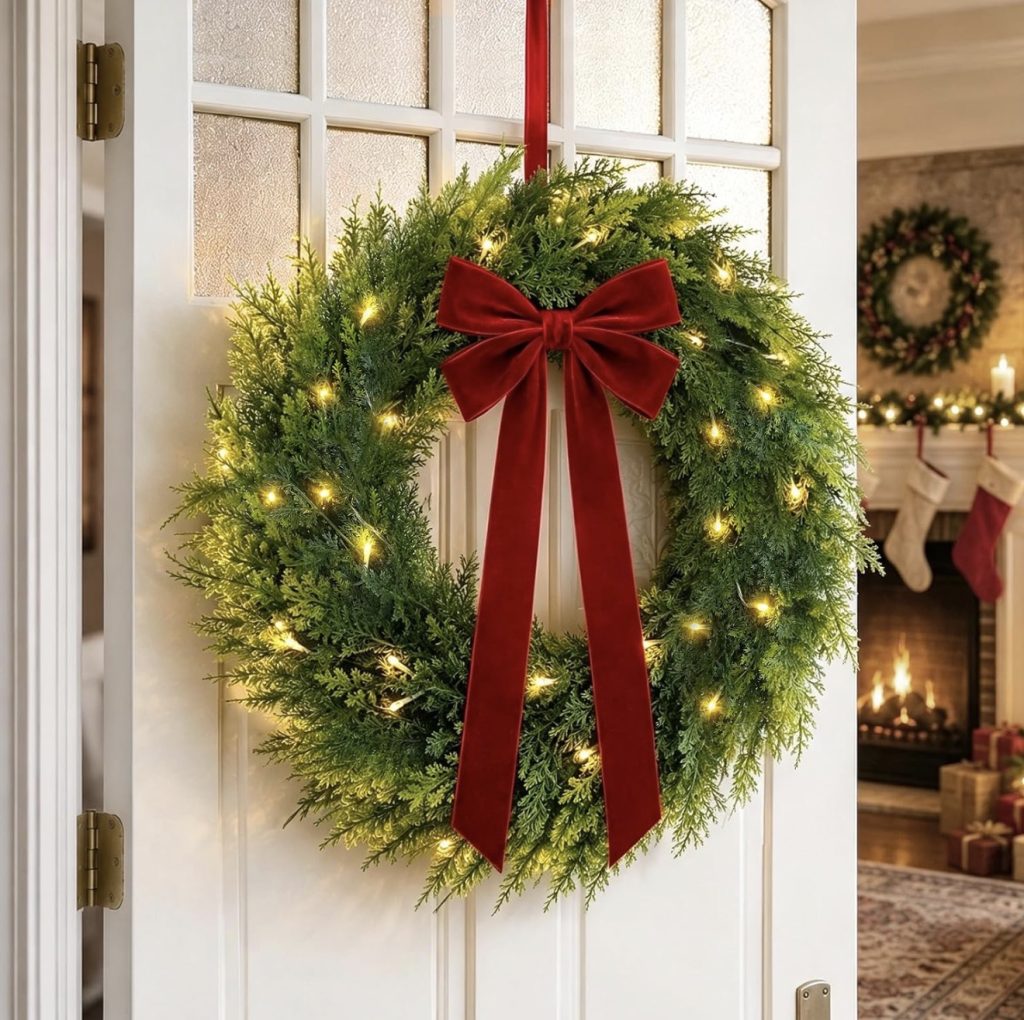 Oversized Christmas Wreath With a Simple Ribbon