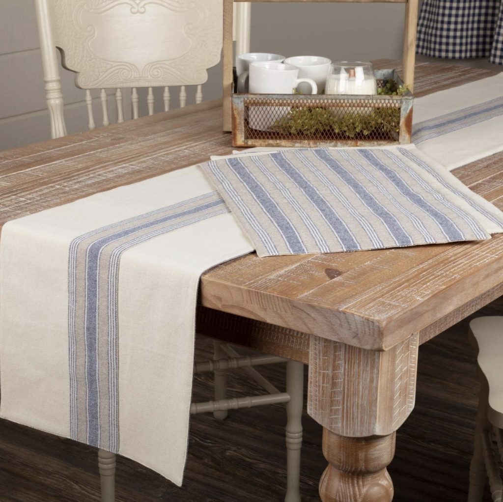 Farmhouse Grain Sack Runner With Cream Placemats