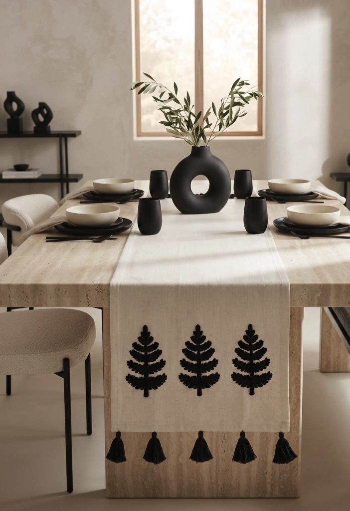 Black Placemats With a Natural Cotton Runner