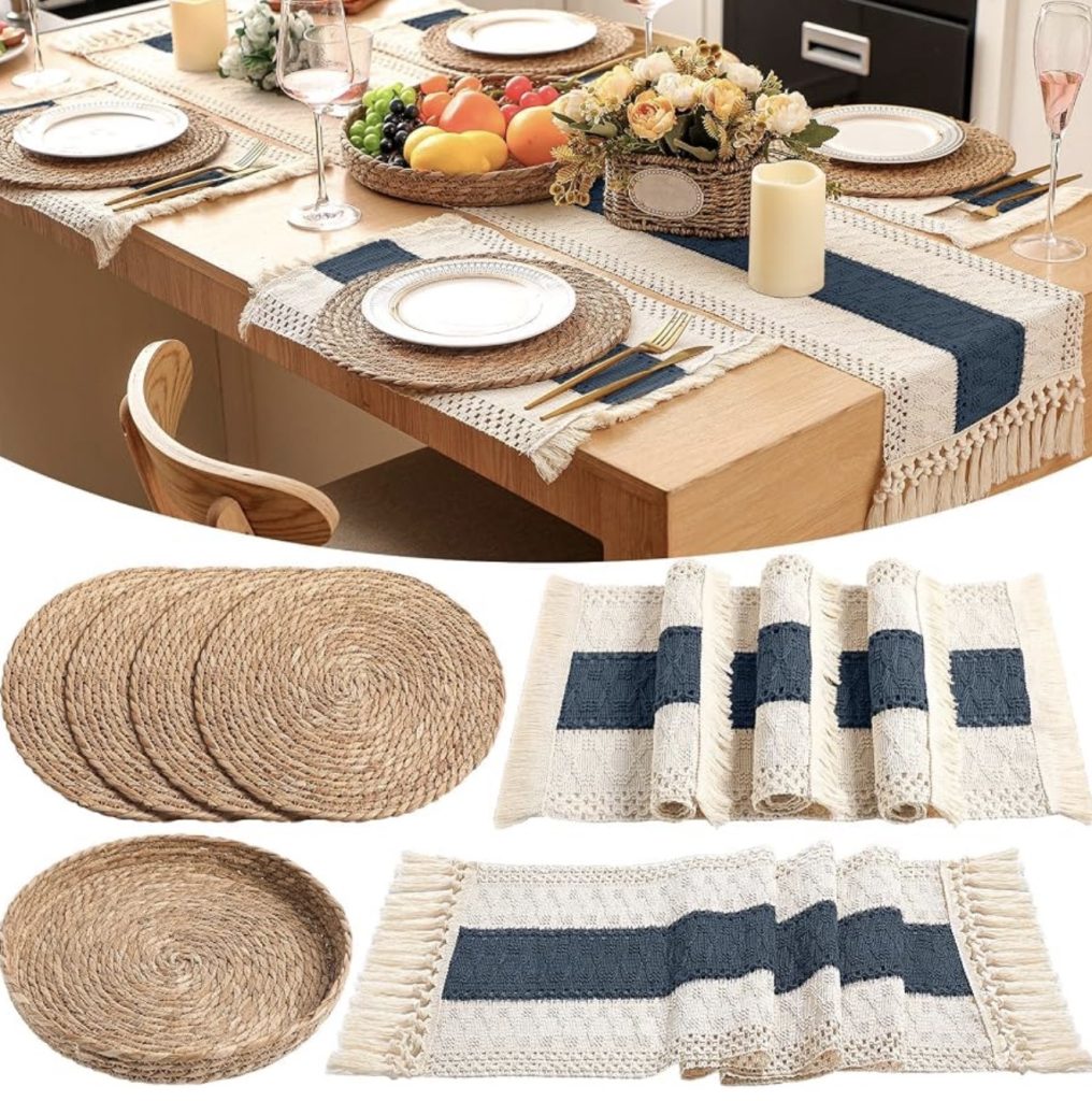 Soft Blue Runner With Natural Placemats