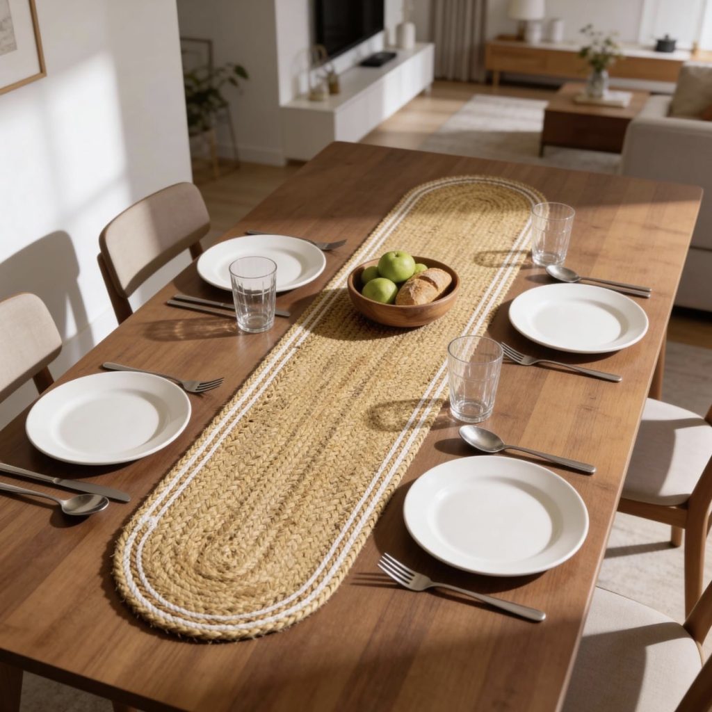 Jute Runner With White Linen Placemats