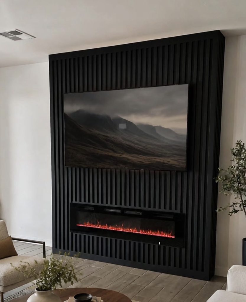 Black Electric Fireplace and TV Accent Wall
