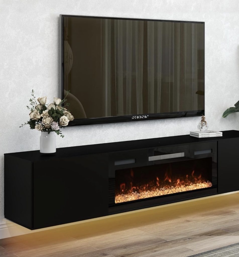 Small Electric Fireplace With a Floating TV Console