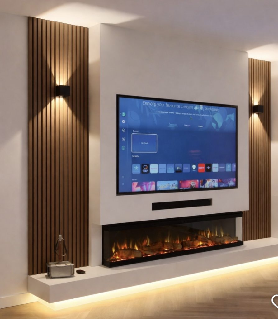 Electric Fireplace With Vertical Wall Paneling