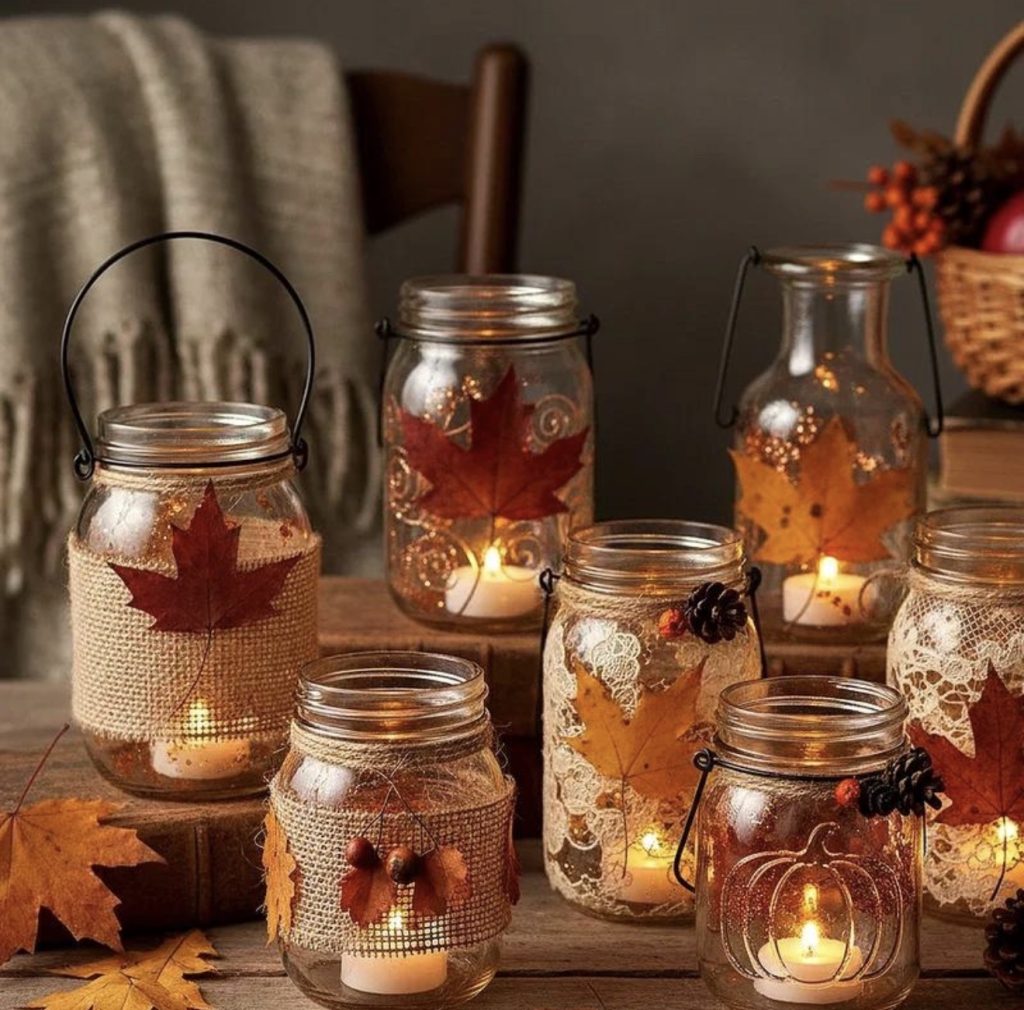 Glass Jar Turned Into a Cozy Fall Lantern