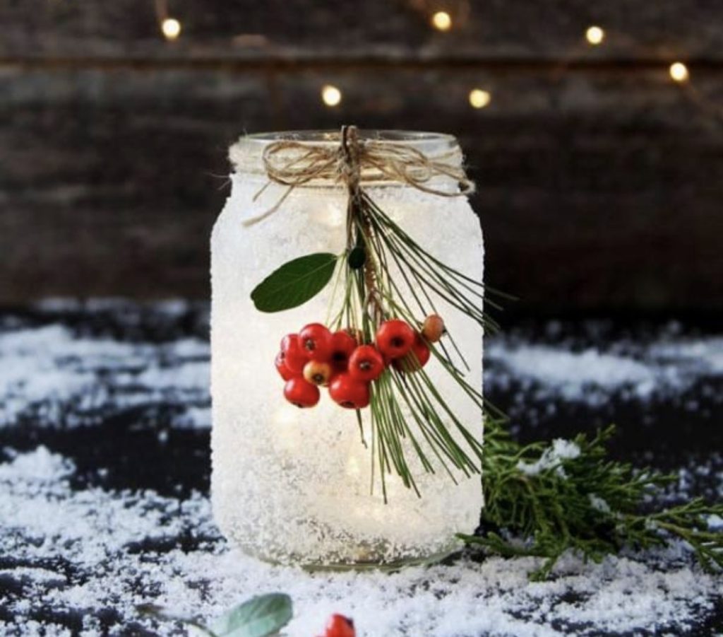 Frosted Mason Jar Christmas Lanterns