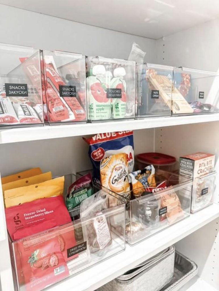 Use Clear Bins to Organize Pantry Snacks