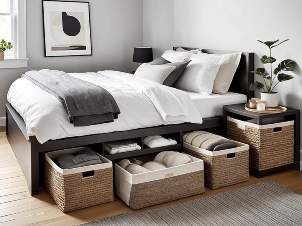 Dollar Store Baskets Under the Bed