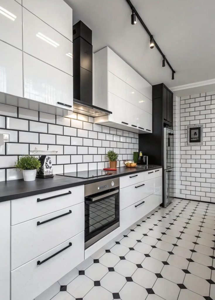 White Subway Tile Backsplash With Black Grout