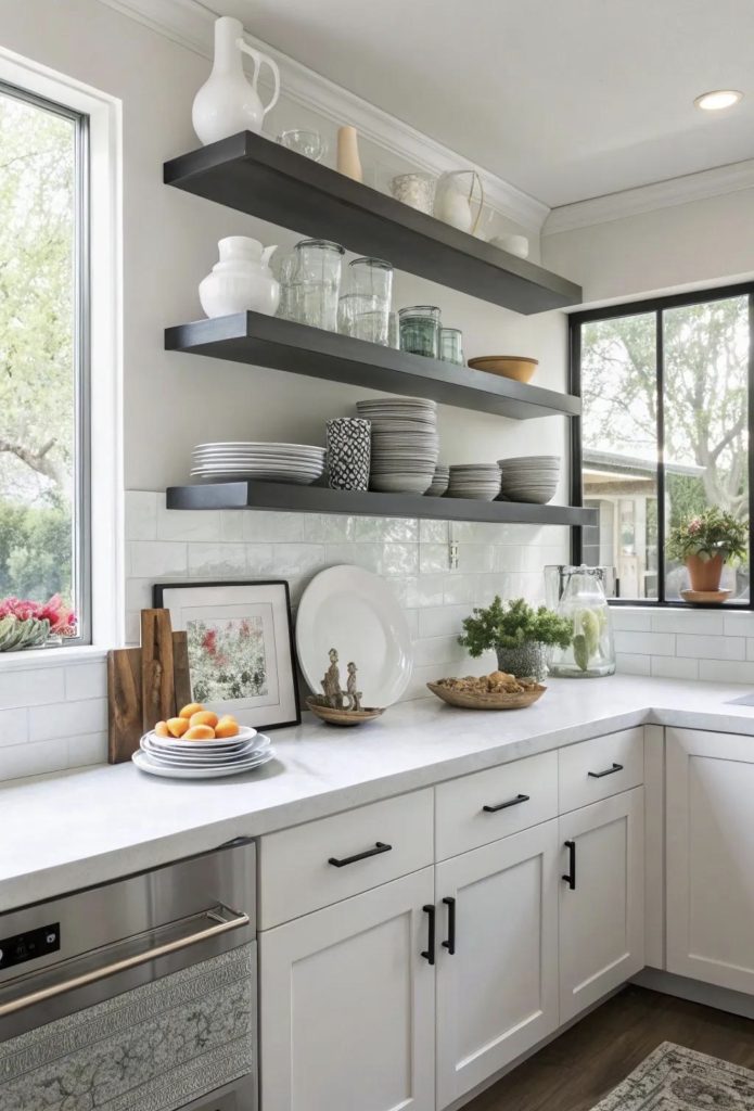 Floating Black Shelves Against a White Wall