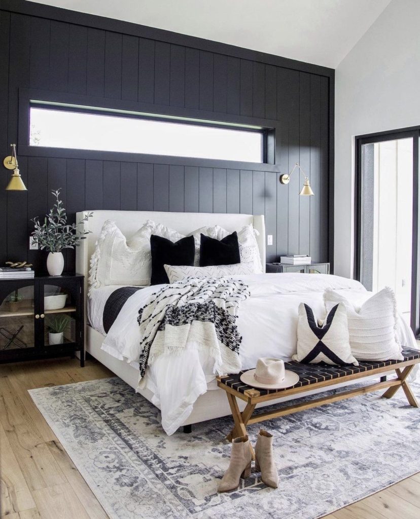 Black Accent Wall Behind the Bed